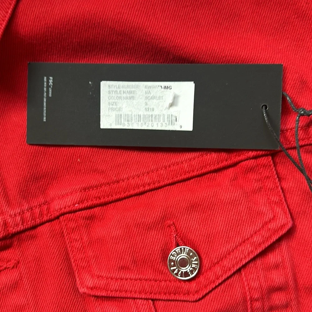 EDWIN Anthropologie Women's SIA Denim Jacket Scarlet 80s Cropped Colorful NWT - Picture 4 of 4